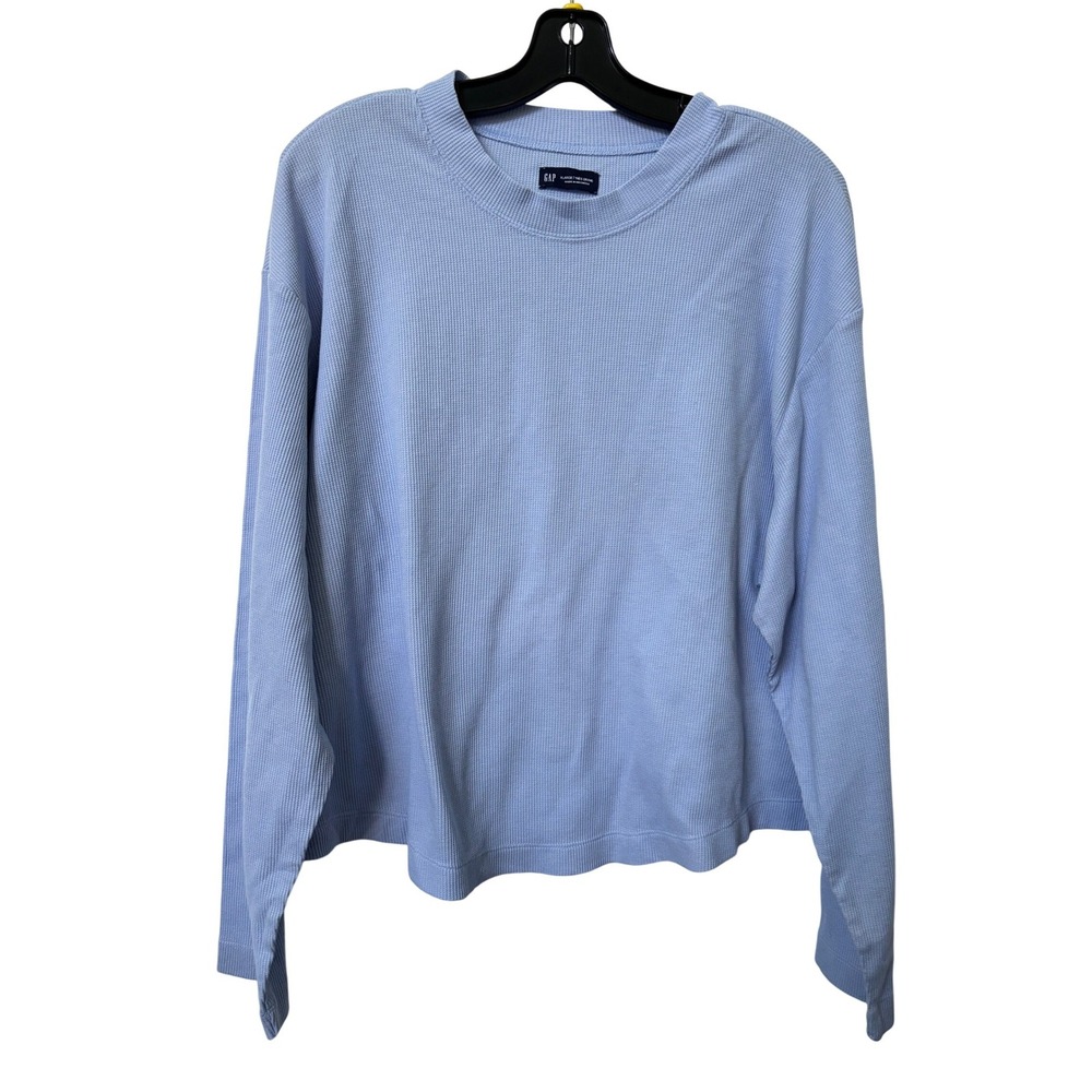 Gap Women Blue Crystal Waffle Knit Long Sleeve Relaxed Top XL 604371-04